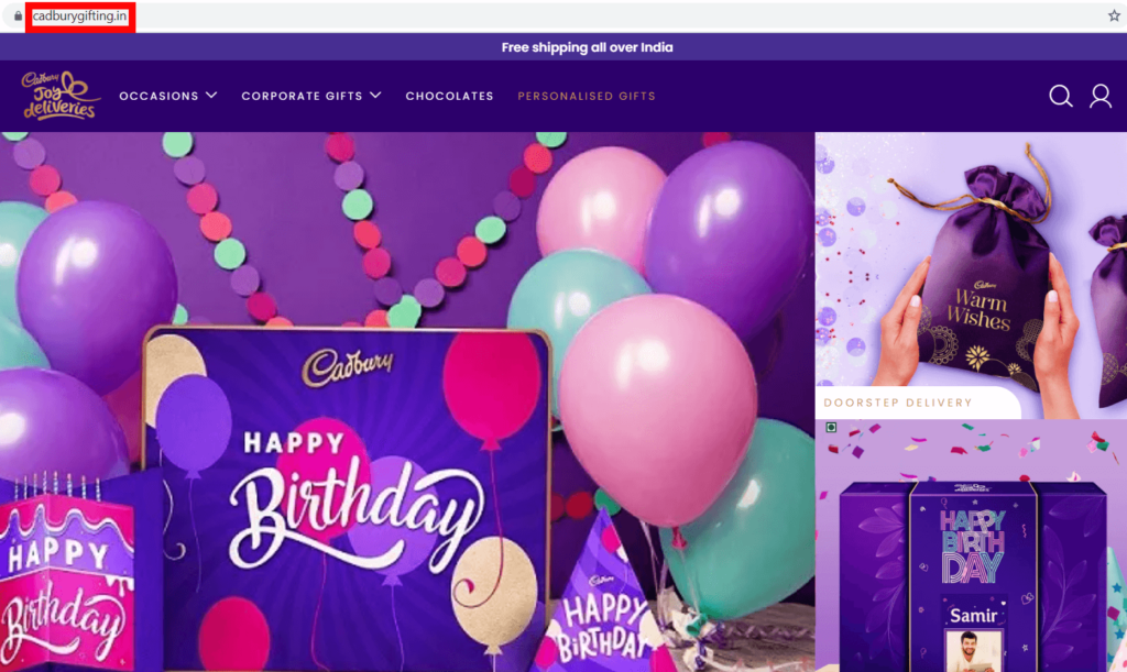 Cadbury gifting website image